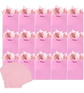 qiqee 24pcs Pink Gift Bags with Tissue Paper for Wedding, Birthday, Party Supplies-4.7"x6.3"x2.4"...