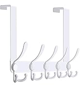 WEBI Over The Door Hook Door Hanger Hook Rack with 5 Tri Hooks for Hanging Coats, Over The Door T...