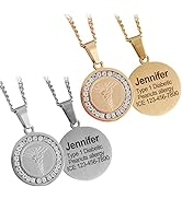 MIA·MIA Medical Alert Necklace For Women Cute Elegant Stainless Steel & Crystals Medic Emergency ...