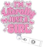 I'm Literally Just a Girl Badge Reel - Cosmisun Pink Bow Badge Reels Retractable with Alligator C...