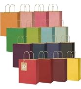 BLEWINDZ 32Pcs Colored Kraft Paper Gift Bags with Handles, 16 Assorted Colors 10.6"×8.2"×4.3" Med...