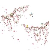 Cherry Blossom Tree Branch Wall Decals Pink Peach Flower Wall Stickers Peel and Stick Spring Flor...