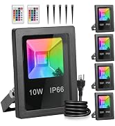 T-SUN Led Flood Light,10W RGB Color Changing Waterproof Security Lights, with US Plug, Super Brig...