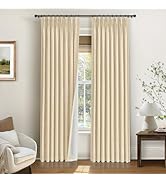 INOVADAY Pinch Pleated Curtains, 100% Light Blocking Linen Pinch Pleat Blackout Curtains for Bedr...