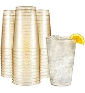 R-kay 14 oz Gold Glitter Plastic Cups For Party - 50 Pack Gold PLastic Cups - Hard Disposable Cup...
