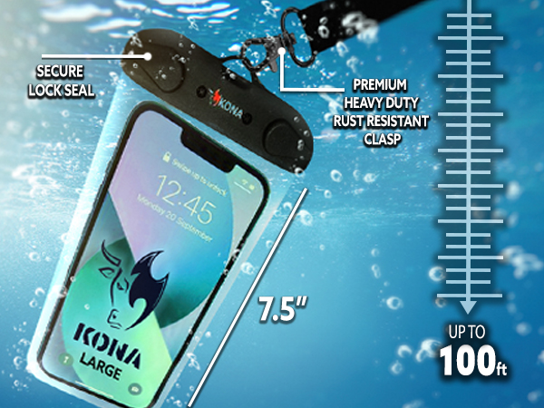 kona waterproof pouch can go up to 100 feet