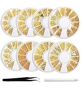 8-Piece 3D Nail Charms Kit - Gold Metal Nail Studs & Decoration With 1 Tweezers & 1 Wax Pencil