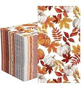 60 Pieces Fall Paper Napkins Pumpkin Maple Leaves Guest Napkin Fall Decorative Napkins Disposable...