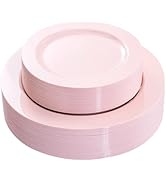FLOWERCAT 60PCS Pink Plastic Plates - Heavy Duty Pink Plates Disposable for Party/Mother's Day/We...