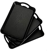 Cedilis 3 Pack Black Serving Trays with Handles,16 x 11IN Rectangular Non Skid Multi-Purpose Plas...