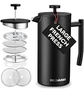 Large French Press Coffee Maker 50oz, 304-Grade Stainless Steel, Insulated | Double-Wall Coffee P...