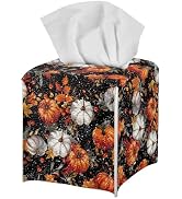 doginthehole Fall Decorations Tissue Box Cover Square Tissue Box Autumn Pumpkin Maple Leaf Print ...