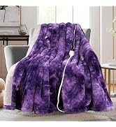 MAXEVE Electric Heated Throw Rabbit Faux Fur Blanket with 6 Heating Levels & 4H Auto Off, Fast He...