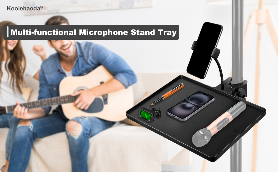 Microphone Stand Tray with Phone Holder,Large Tray Holder Compatible with Most Mic Stand