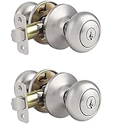 Probrico (2 Pack Brushed Nickel Keyed Entry Locksets, Keyed Alike Door Knobs for Interior Exterio...
