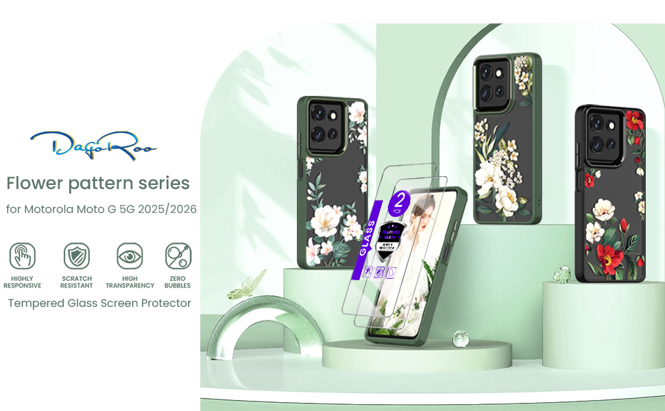 motorola moto g 5g 2025 Case, Crystal Clear Flower Pattern,Dark Green
