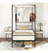 Giantex Twin Size Metal Canopy Bed Frame, Modern Platform Bed Frame with 4 Poster & Headboard, Ma...