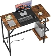 HOOBRO Small Computer Desk, 35.4 Inch Home Office Desk with Power Outlet, Writing Desk with 2 She...