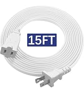 2 Prong Extension Cord 15 FT 18 AWG 10A/125V US AC Two Prong Male-Female Flat Thin Slim Polarized...