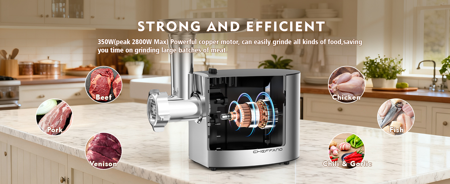 CHEFFANO prowerful meat grinder can handle all kinds of meat In high efficiency