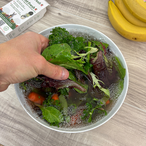 Veggies being cleaned with Fast Fresh strip