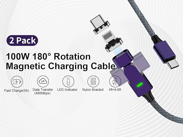 100W 180° Rotation Magnetic Charging Cable