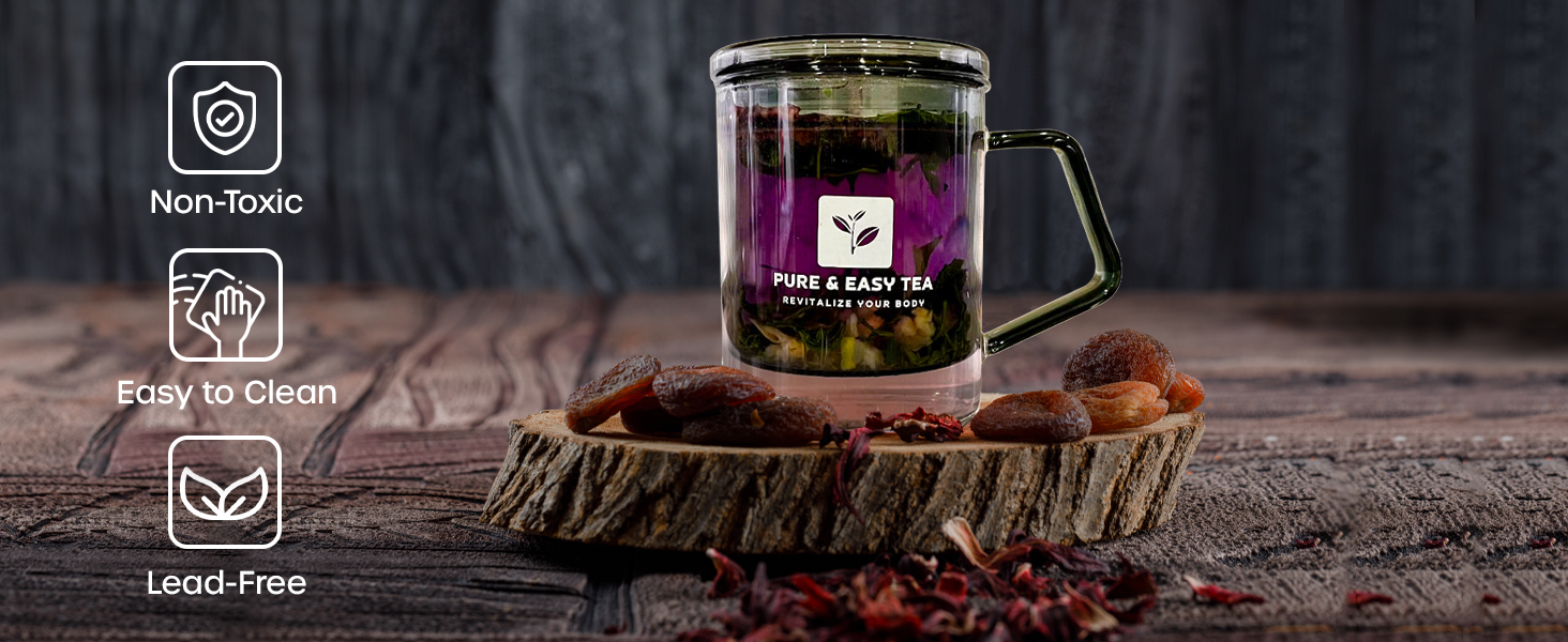 Integrated glass infuser for brewing loose leaf tea ensuring pure flavor extraction