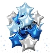 Blue Star Foil Balloons, 18 Inch Royal Blue Silver Stars Shape Mylar Helium Balloons 12 Pcs Large...