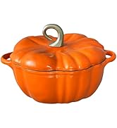 Flavehc Pumpkin Dutch Oven Pot with Lid 1.8 qt Pumpkin Cast Iron Dutch Oven for Bread Baking Oran...