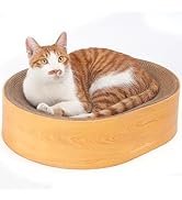 FUKUMARU Cat Scratcher Cardboard Lounge Bed, 2-in-1 Cat Scratch Pad, Oval Cats Scratching Board I...