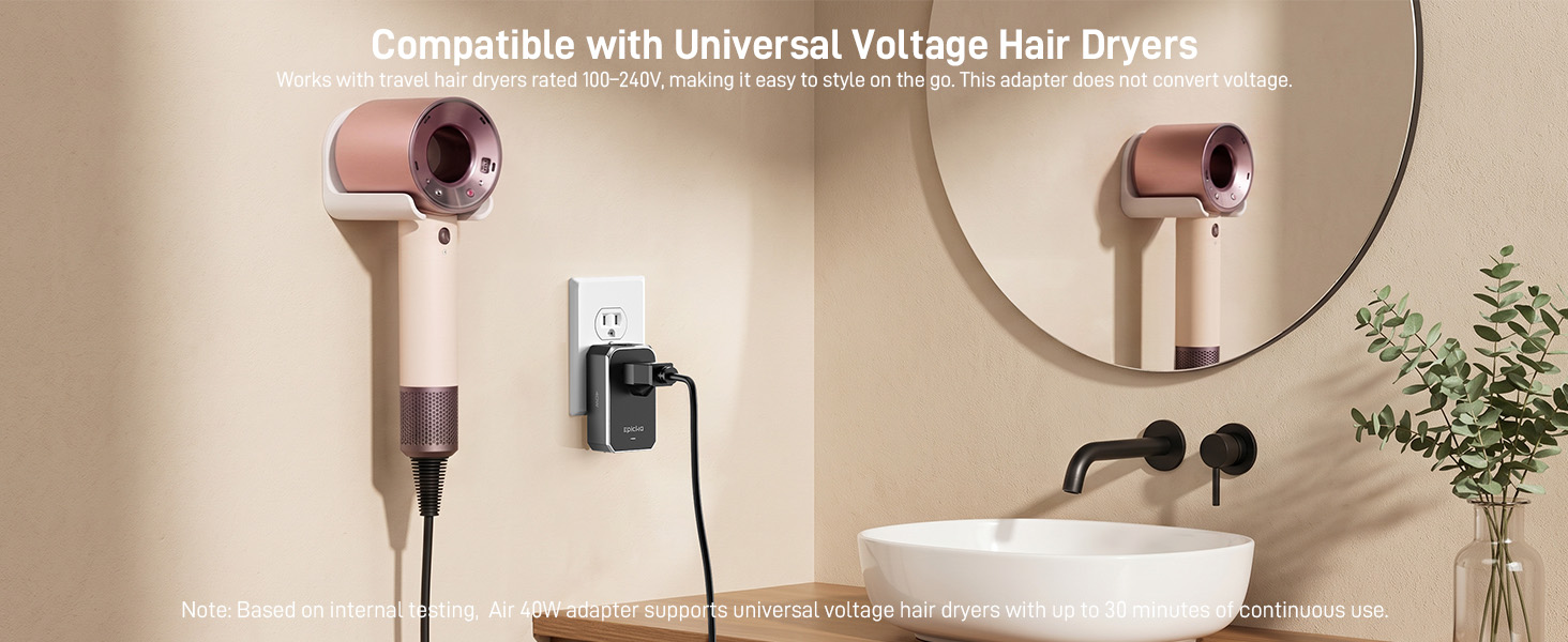 Compatible with Universal Voltage Hair Dryers