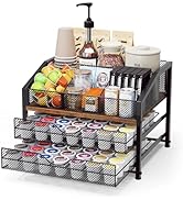 Homsorout Coffee Bar Organizer - Coffee Station for Countertop, Metal and Wood K Cup holder Stora...