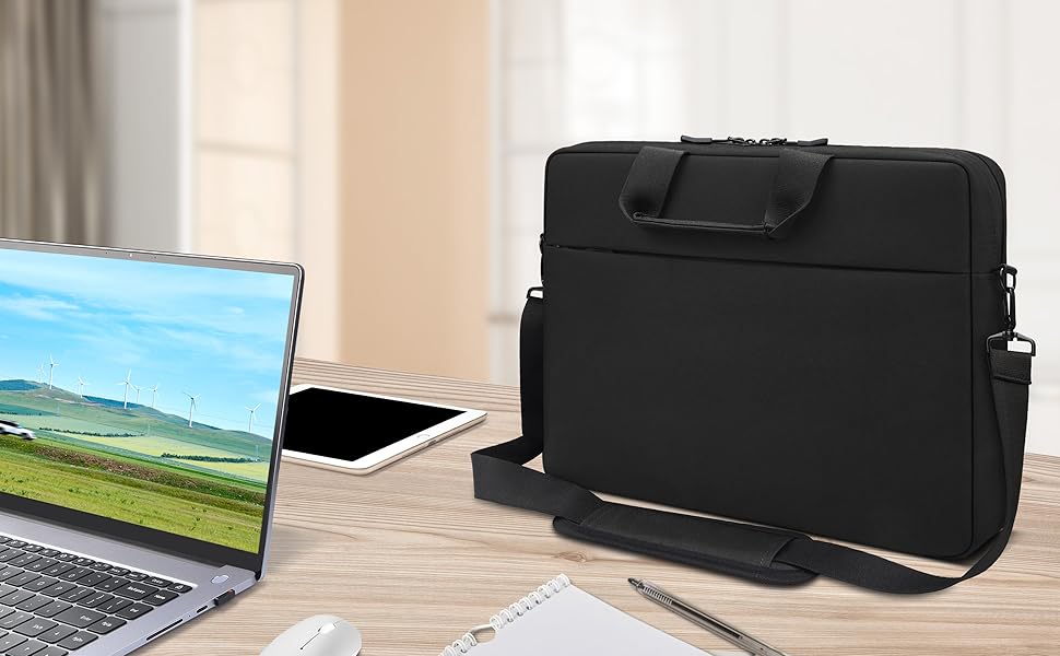Black laptop bag sleeve with handle and strap