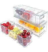 MineSign 2Pack Stackable Fridge Organizer Drawer with 6 Cube Dividers Pull-Out Bins with Handles ...
