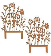WADORN 2Pcs Metal Flowers for Outside, Rusty Decorative Garden Stakes Fence Topper Decor Metal Fl...