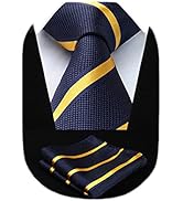 HISDERN Stripe Tie Mens Ties with Pocket Square Set Classic 3.4'' Silk Formal Necktie Handkerchie...