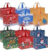 AhfuLife 12PCS Extra Large Christmas Gift Bags, 15.7'' x 14.2''x 5.9'', Christmas Tote Bags with ...