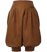 GRACEART Women's Renaissance Pants Pirate Pant Suede High Waist Double Breasted Medieval Pants