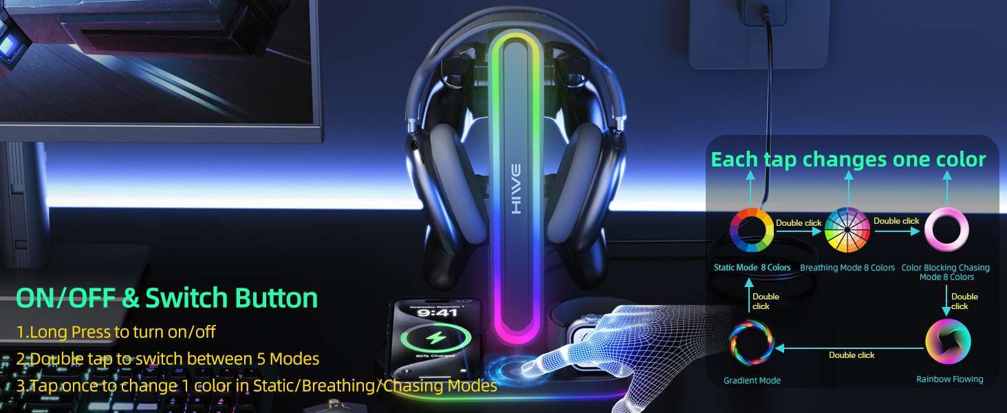 RGB Headphone Stand with Wireless Charging