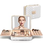 EASYINBEAUTY Makeup Travel Case with LED Lighted Mirror, White | Lightweight Travel Makeup Organi...