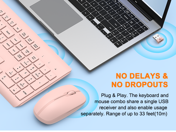 Wireless Keyboard and Mouse Combo, Full Size Silent Ergonomic Keyboard Mouse