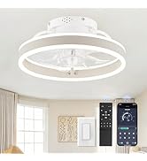 ZMISHIBO Low Profile Ceiling Fans with Lights and Remote, Modern Flush Mount Ceiling Fan, Dimmabl...