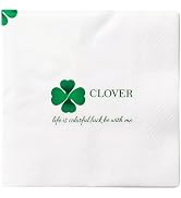 CLOVER 50 Count Green Clover Cocktail Napkins 5 x 5 Inch – 3-Ply Beverage Napkins with "Life is C...