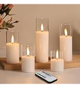 Eywamage Clear Glass Flameless Candles with Remote Batteries, Slim Tall LED Pillar Candles Batter...