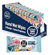PAPILION Travel-Size Hand Wipes – 12 Pack (180 Wipes Total), Flower Scent | Gentle Cleansing Wipe...