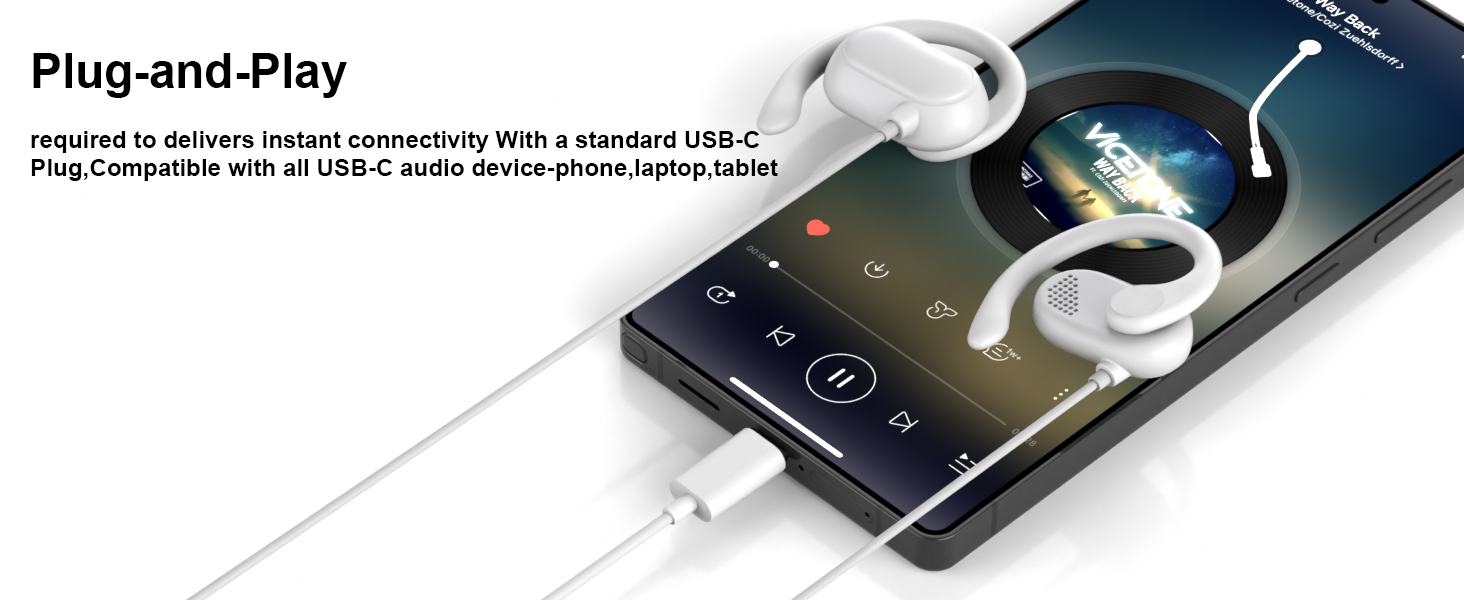usb c Headphones Wired Over Ear for Samsung Type C Earphone Over Ear Wired Earbuds with Ear Hook