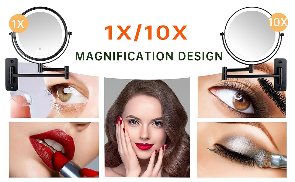 1X 10X MAGNIFYING DOUBLE SIDED WALL MOUNTED MAKUP MIRROR