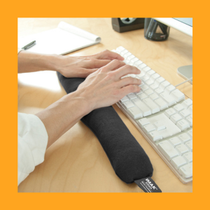Series of hands typing and using computer peripherals against orange background, demonstrating typing and mouse usage positions.