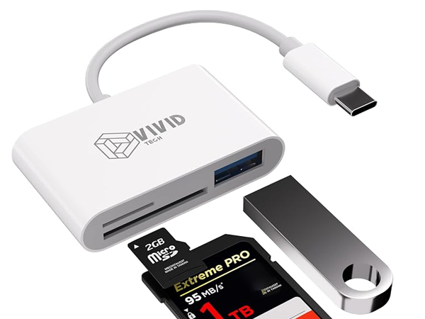 VIVID TECH 3-in-1 USB C Card Reader, High Speed USB 3.0 SD/TF/Micro SD Card Adapter with OTG, Mem...