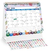 Mini Desk Calendar 2026-2027 with Stickers, 18 Months Standing Flip Small Desk Calendar 8" x 6" R...
